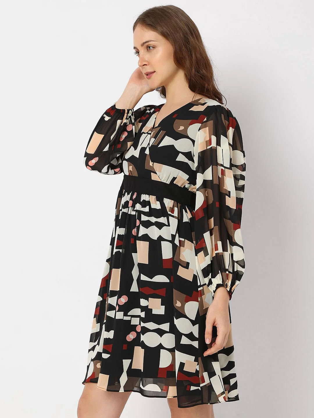 Black Geometric Print Mini Dress - Image 3