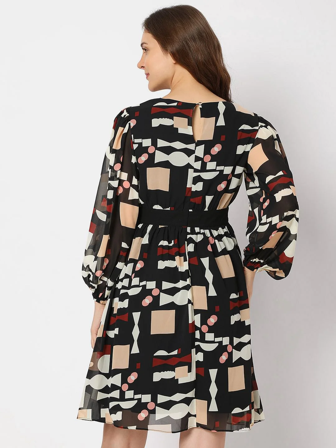 Black Geometric Print Mini Dress - Image 4