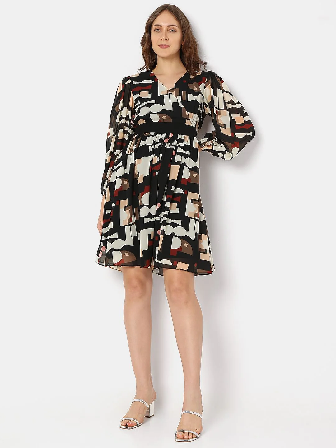 Black Geometric Print Mini Dress - Image 5