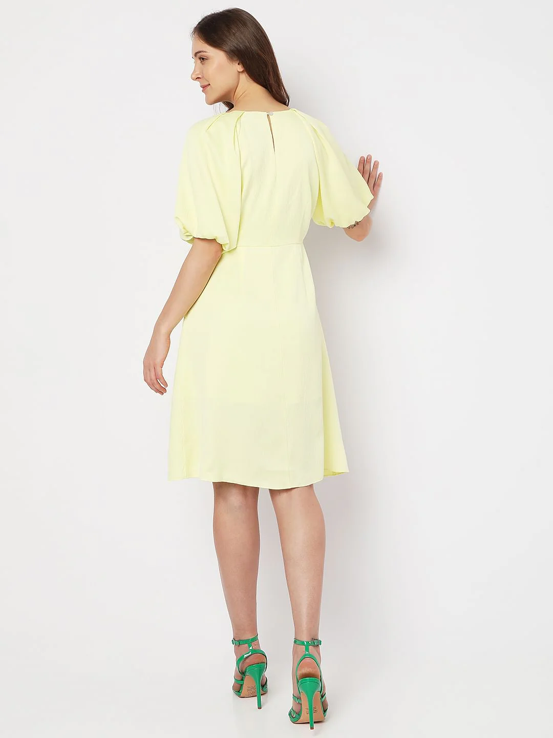 Yellow V-Neck Fit & Flare Dress - Image 4