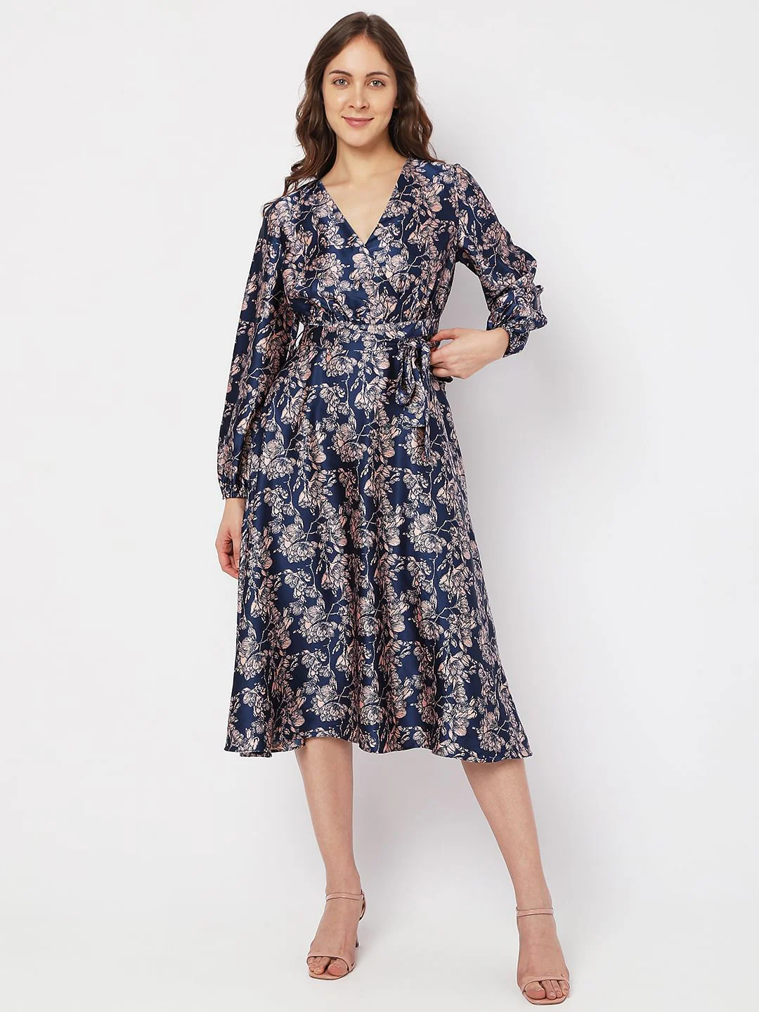 Navy Blue Floral Midi Dress - Image 2