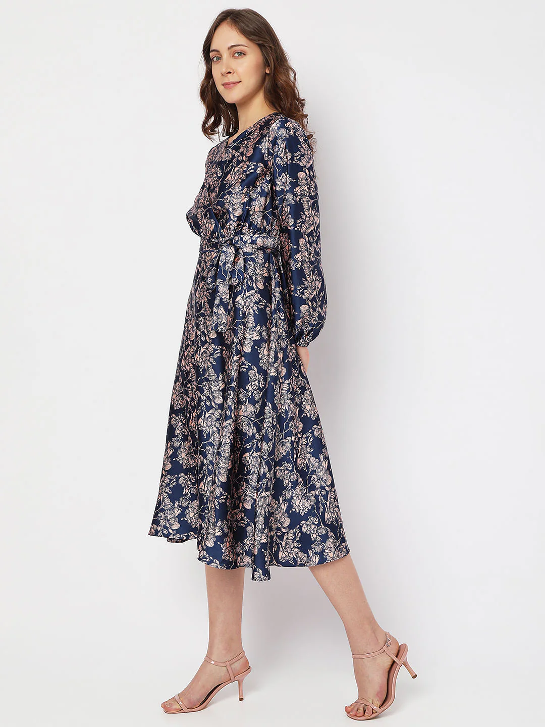 Navy Blue Floral Midi Dress - Image 3