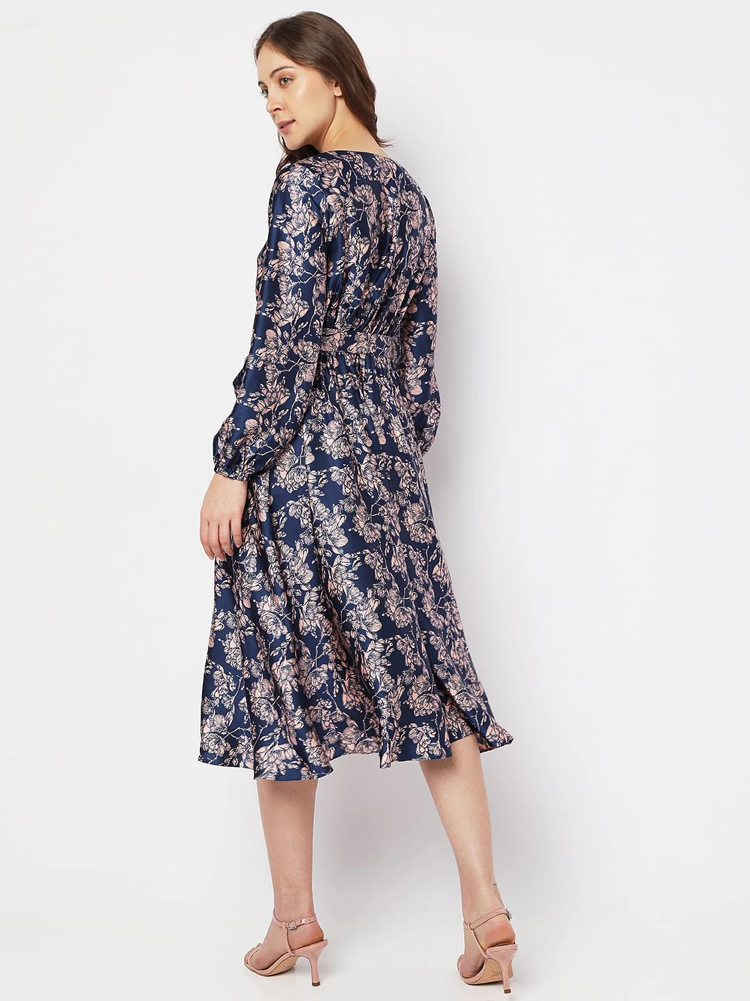 Navy Blue Floral Midi Dress - Image 4