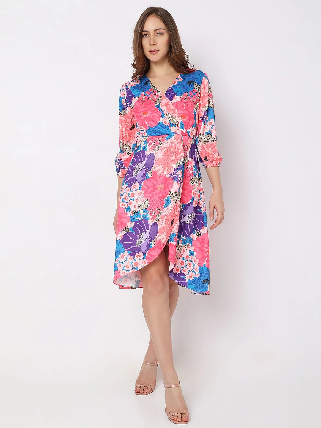 Pink Floral Wrap Dress - Image 2