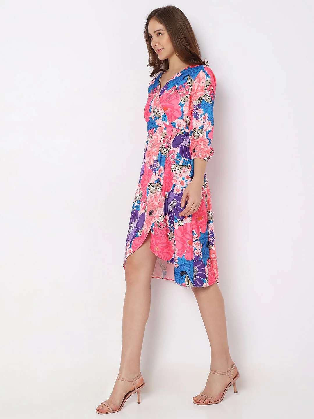 Pink Floral Wrap Dress - Image 3