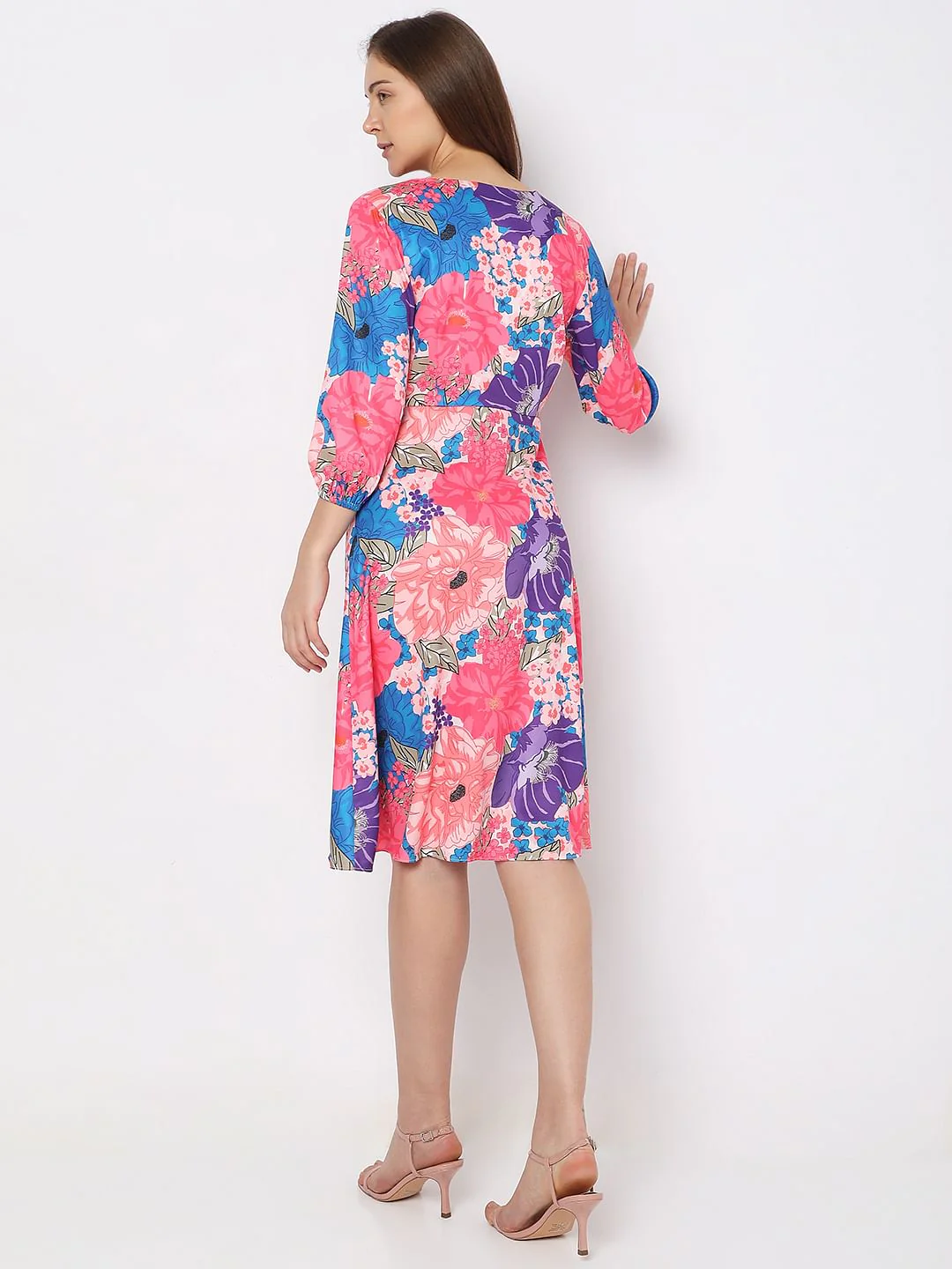Pink Floral Wrap Dress - Image 4