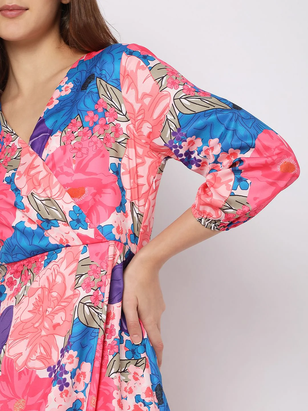 Pink Floral Wrap Dress - Image 5