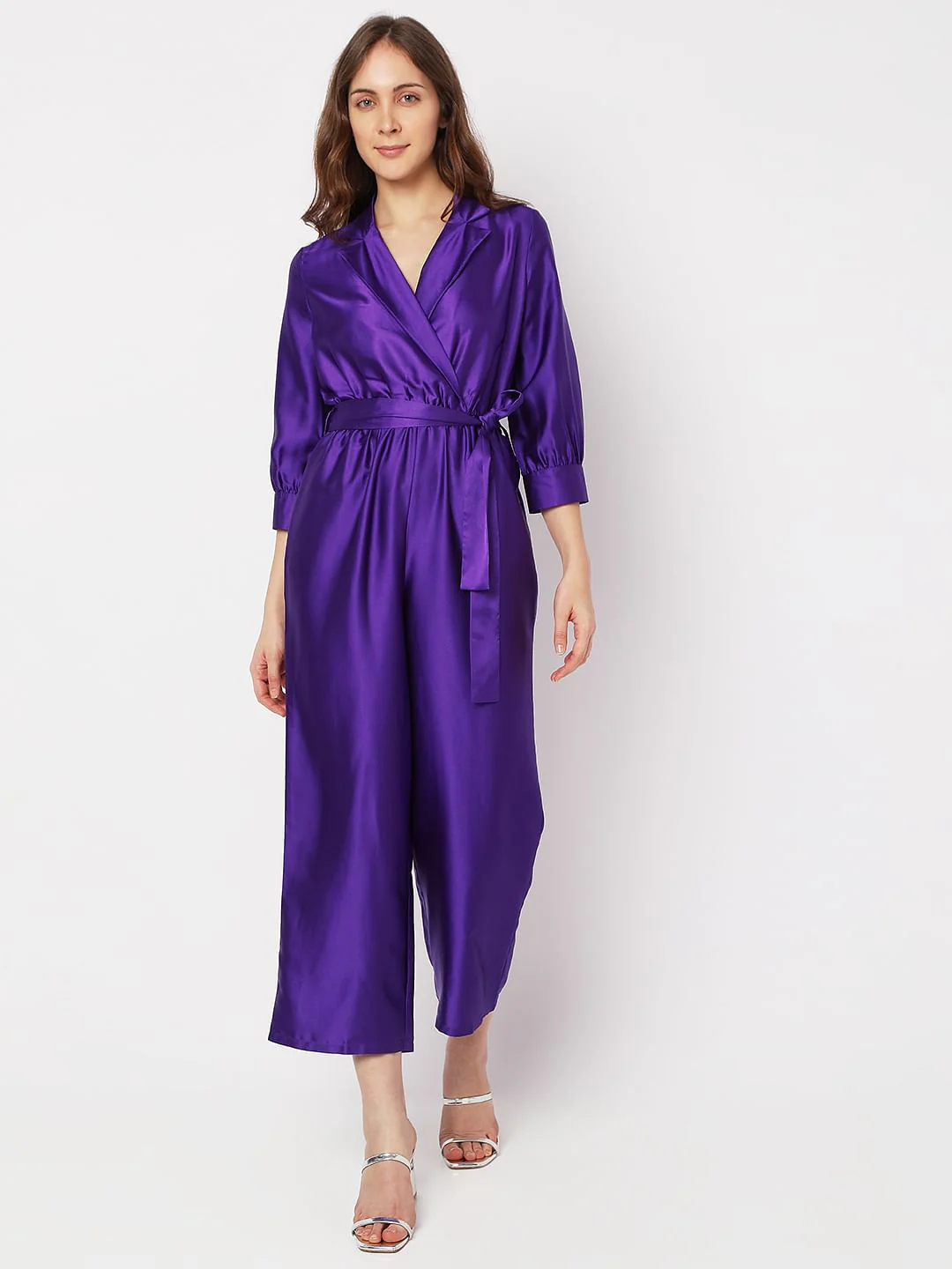 Purple Satin Wrap Jumpsuit - Image 2