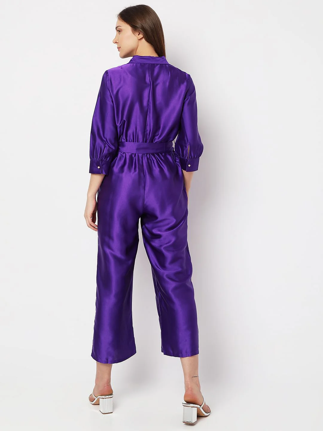 Purple Satin Wrap Jumpsuit - Image 4
