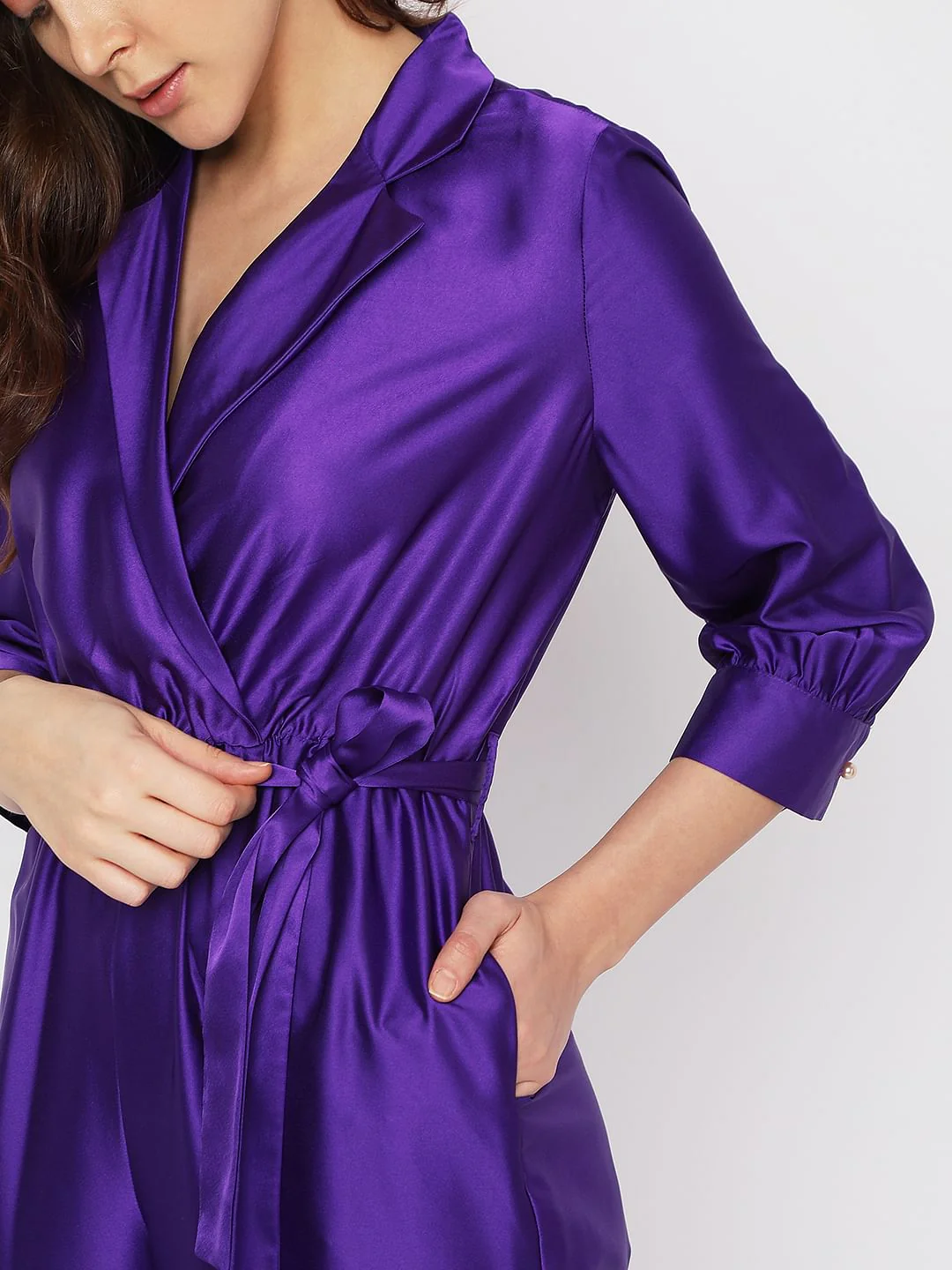 Purple Satin Wrap Jumpsuit - Image 5