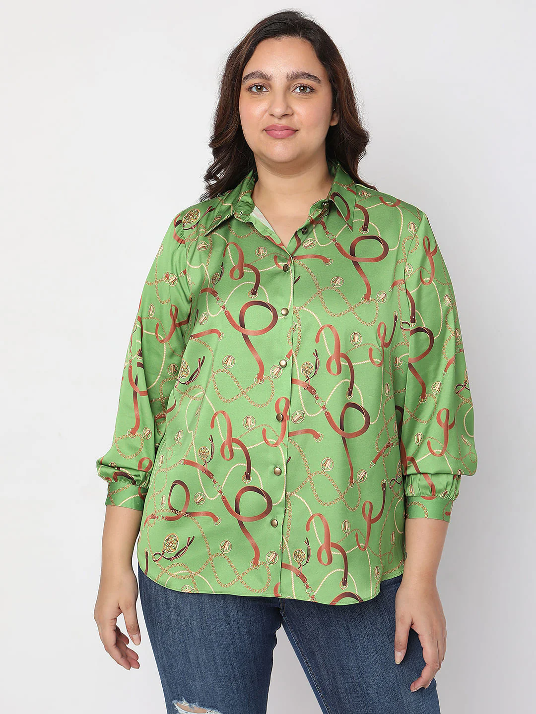 Curve Green Printed Shirt - Image 2