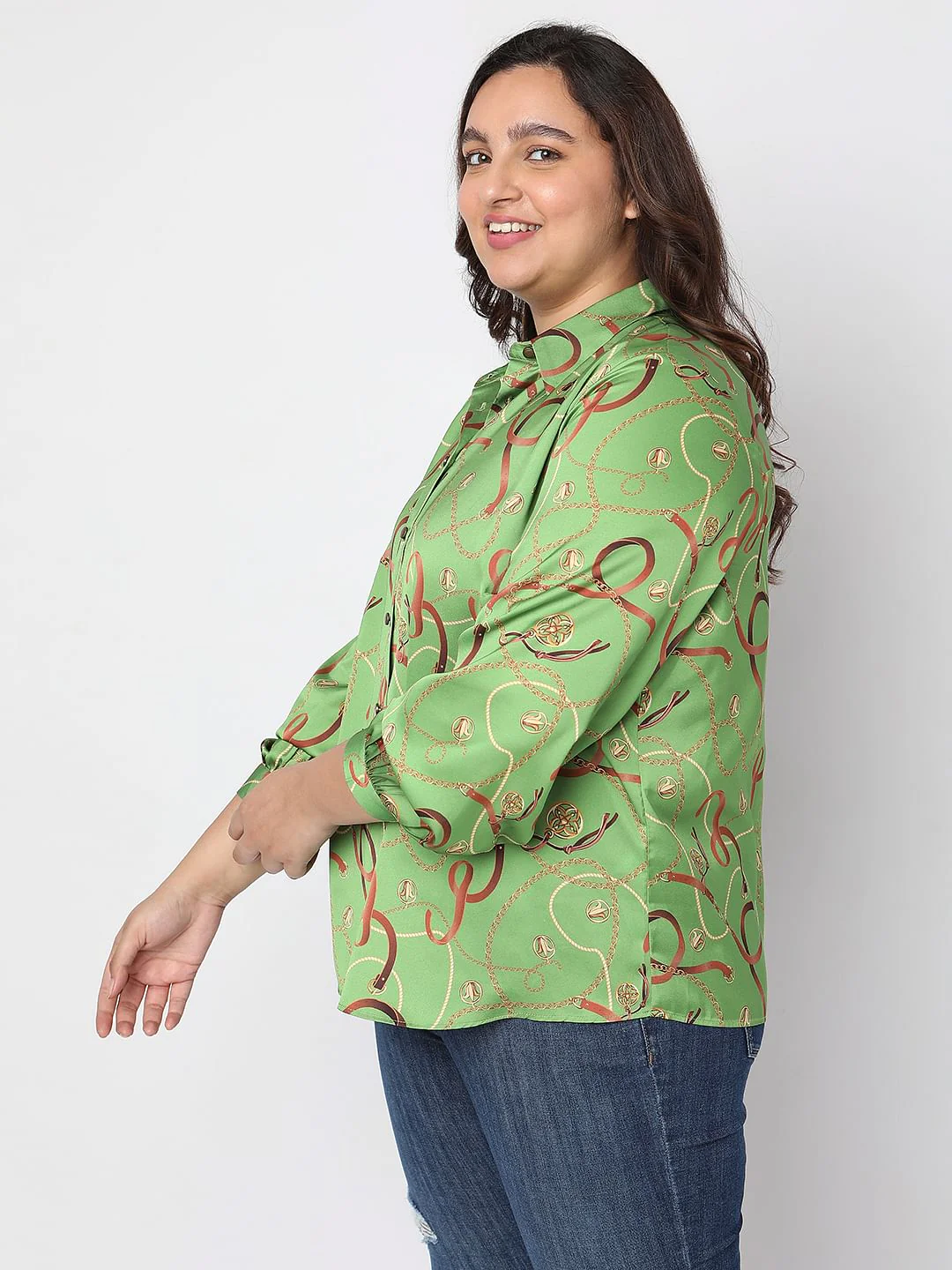 Curve Green Printed Shirt - Image 3