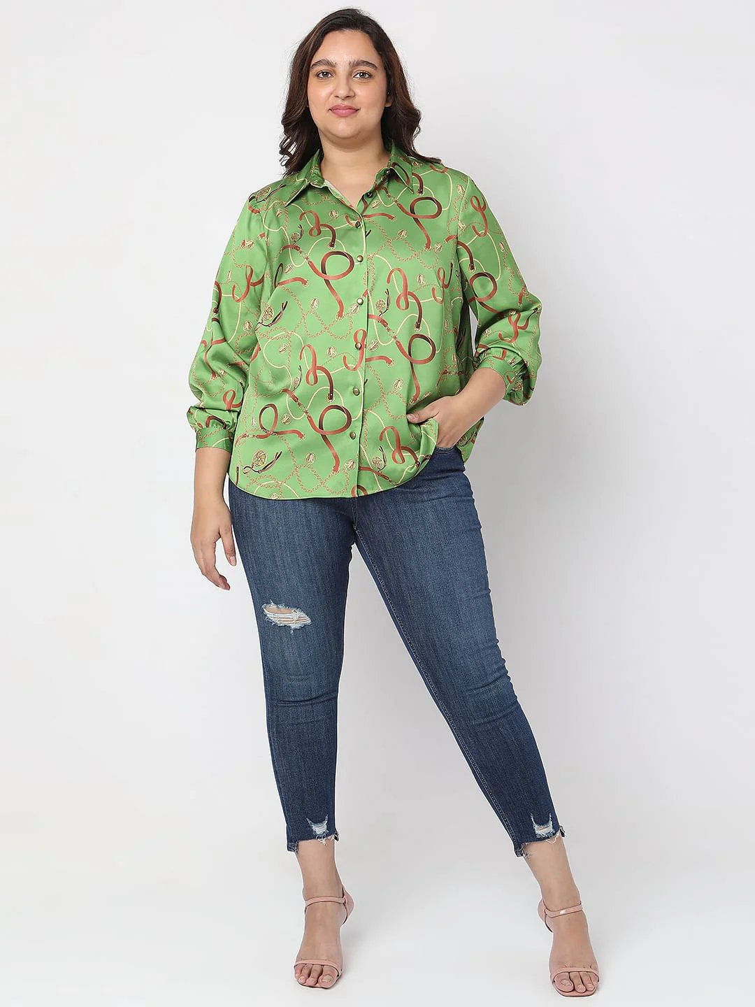 Curve Green Printed Shirt - Image 5