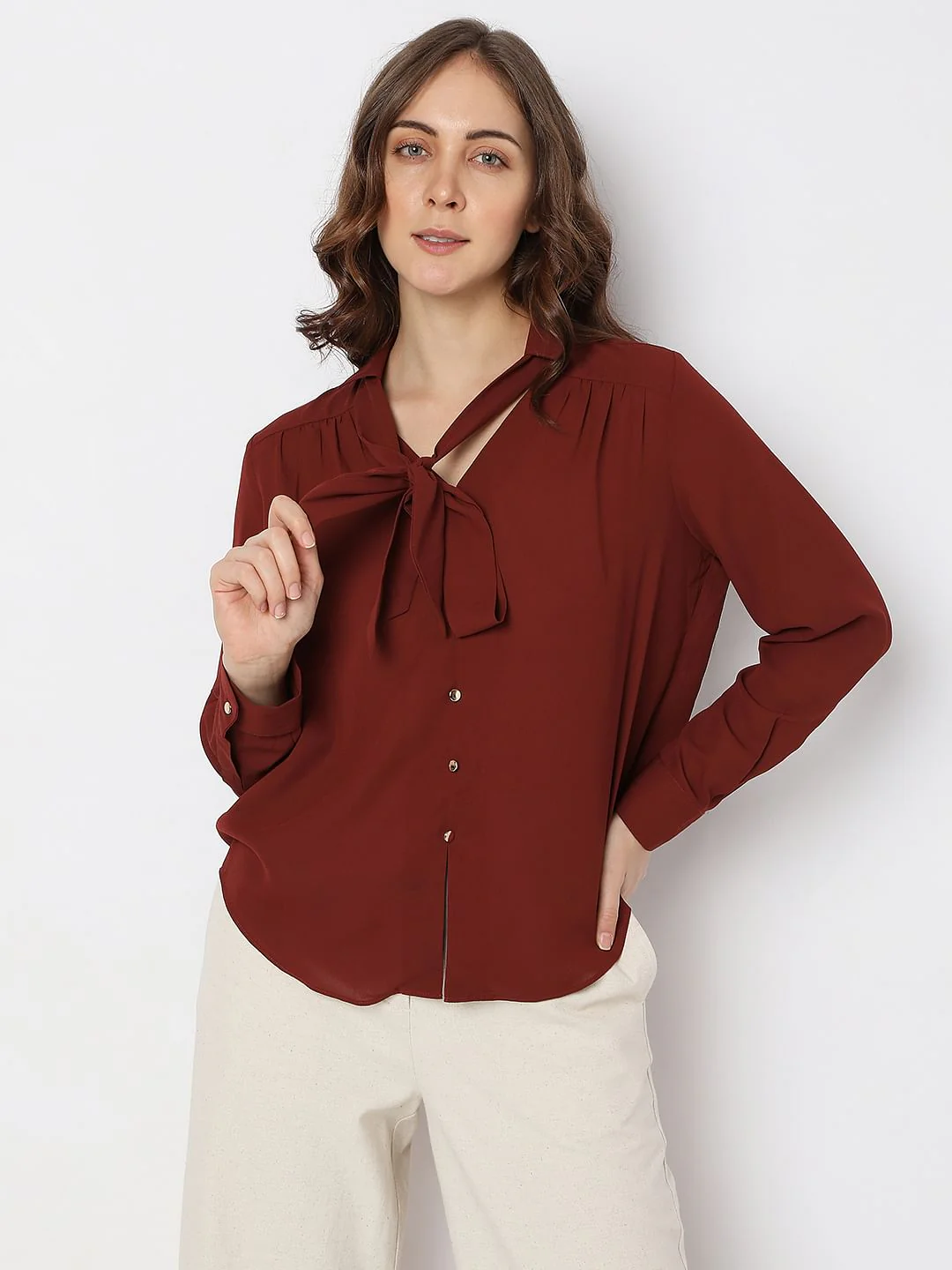 Brick Red Front Tie-Up Shirt - Image 2