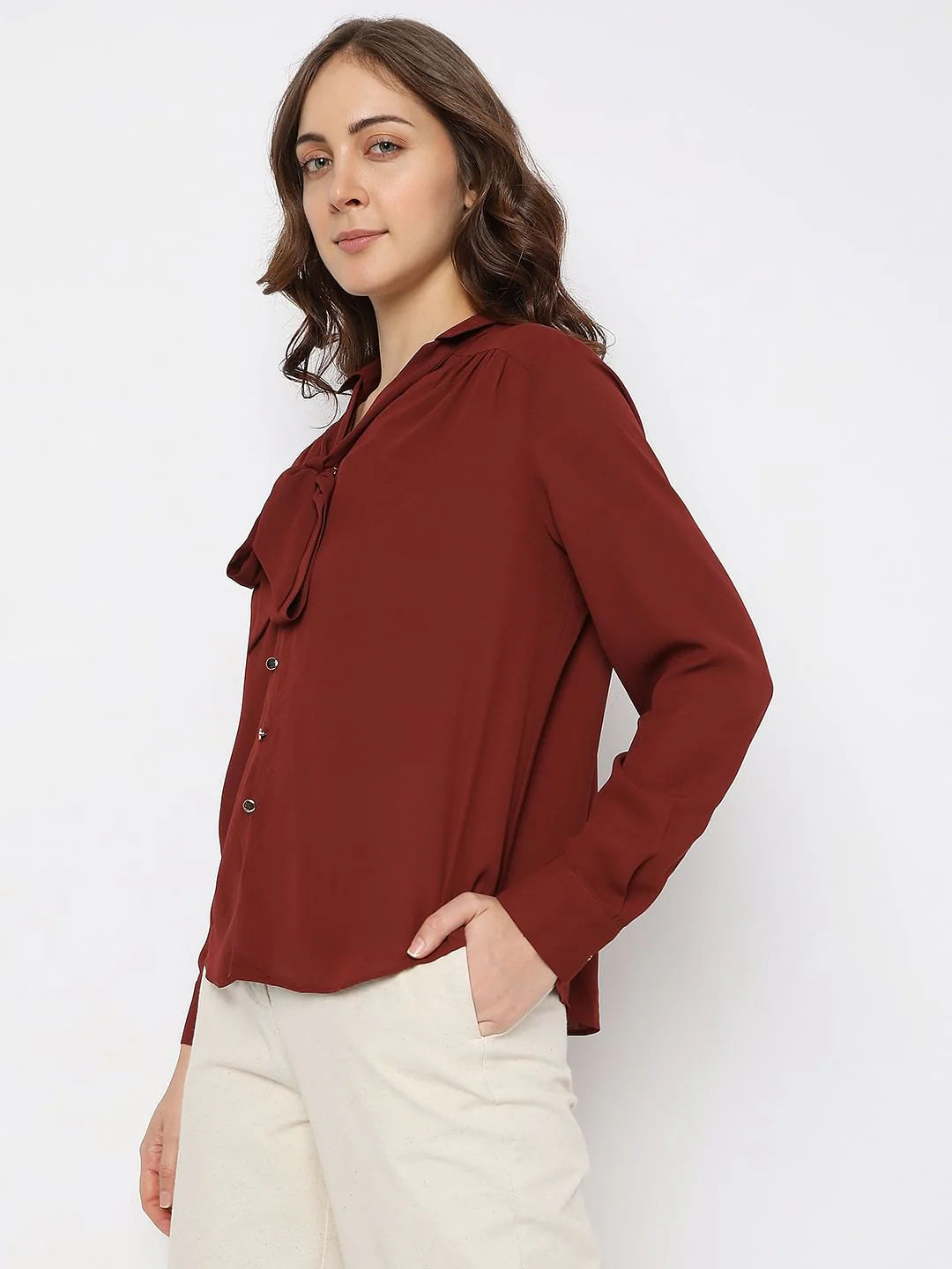 Brick Red Front Tie-Up Shirt - Image 3
