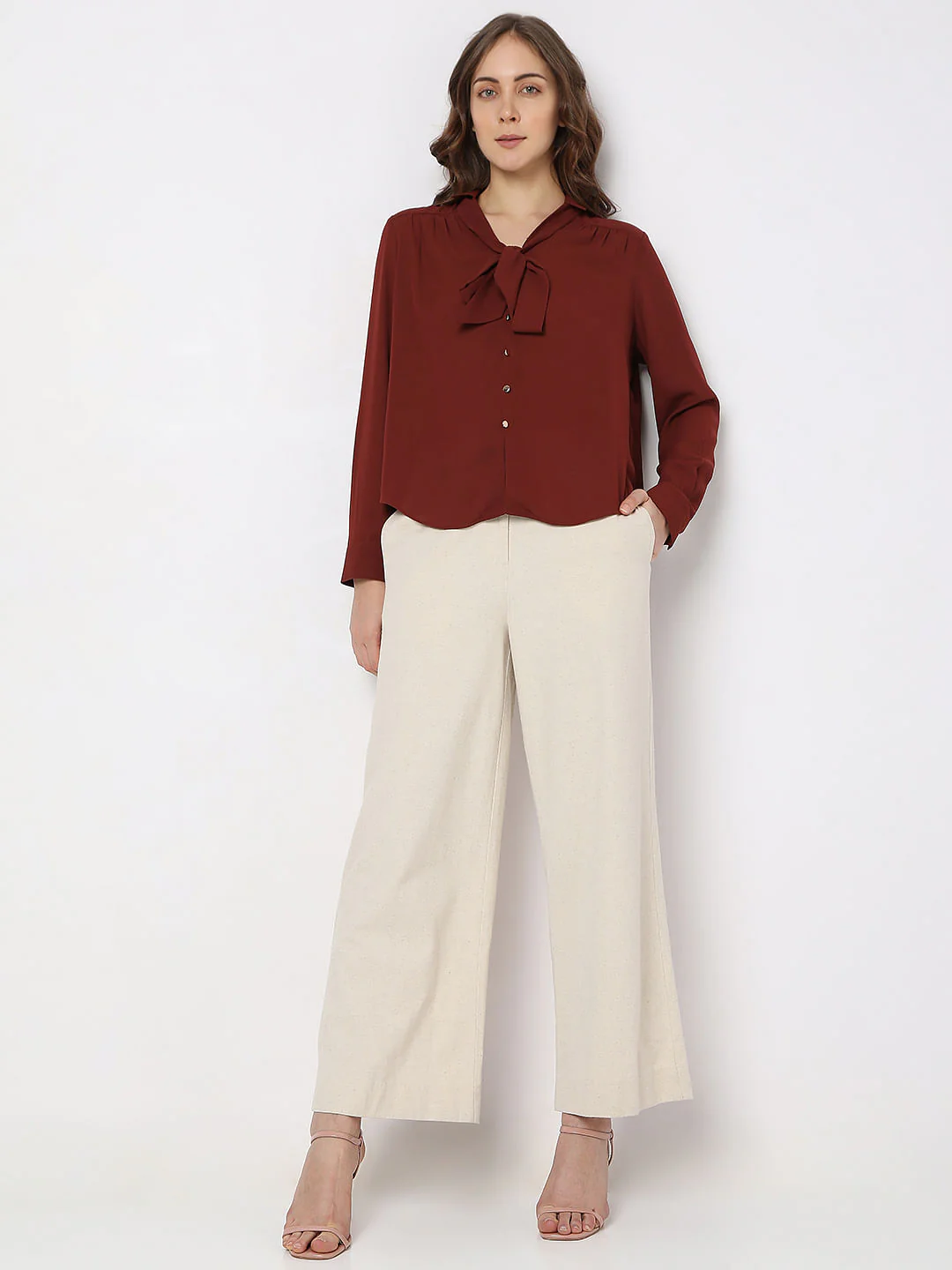 Brick Red Front Tie-Up Shirt - Image 5