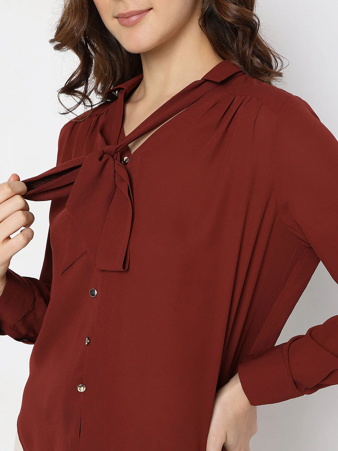 Brick Red Front Tie-Up Shirt - Image 6