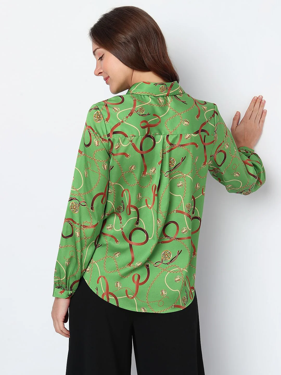 Green Chain Printed Satin Shirt - Image 4