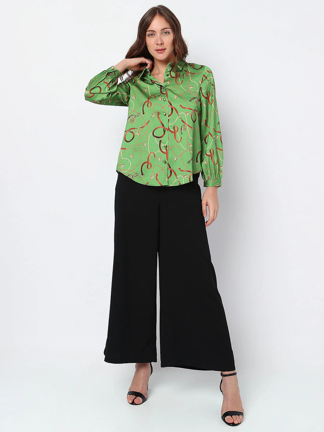 Green Chain Printed Satin Shirt - Image 5