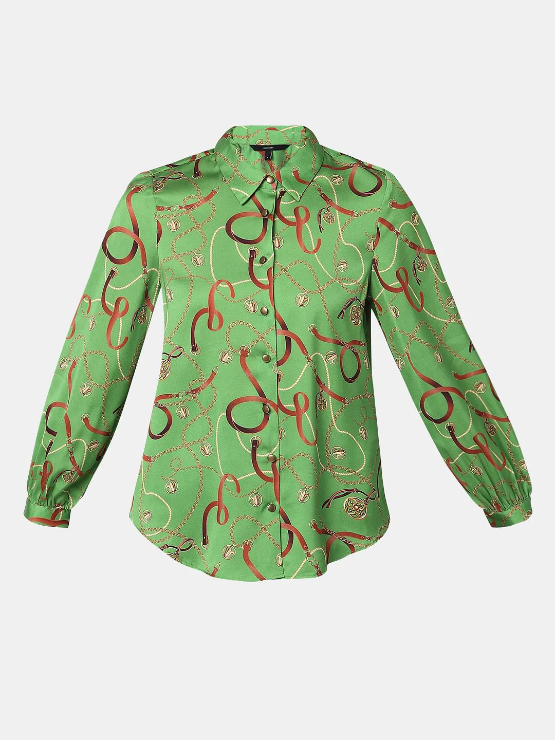 Green Chain Printed Satin Shirt - Image 7