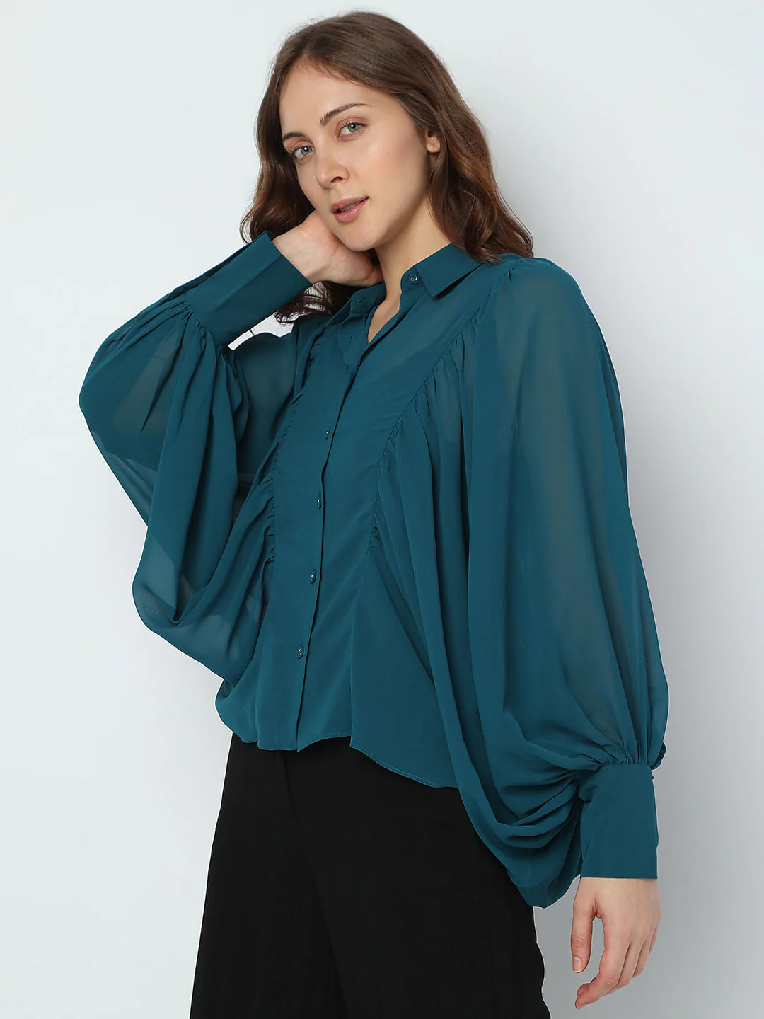 Green Voluminous Sleeves Shirt - Image 3