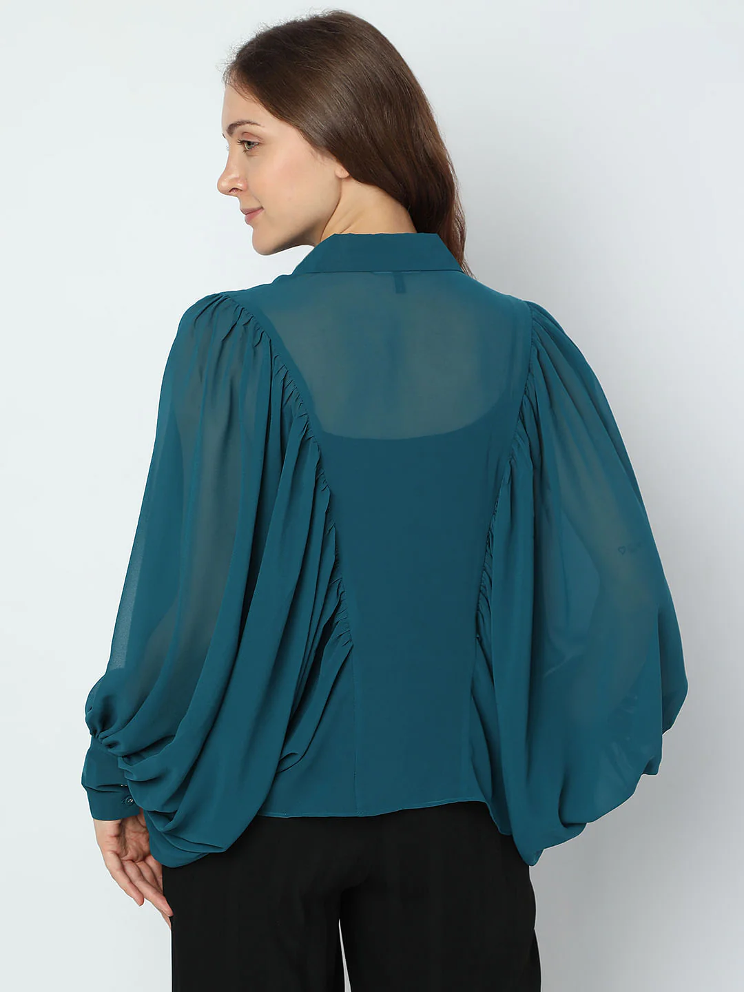 Green Voluminous Sleeves Shirt - Image 4