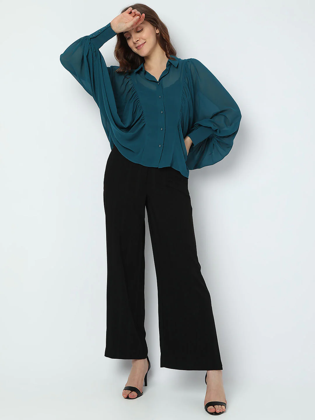 Green Voluminous Sleeves Shirt - Image 5