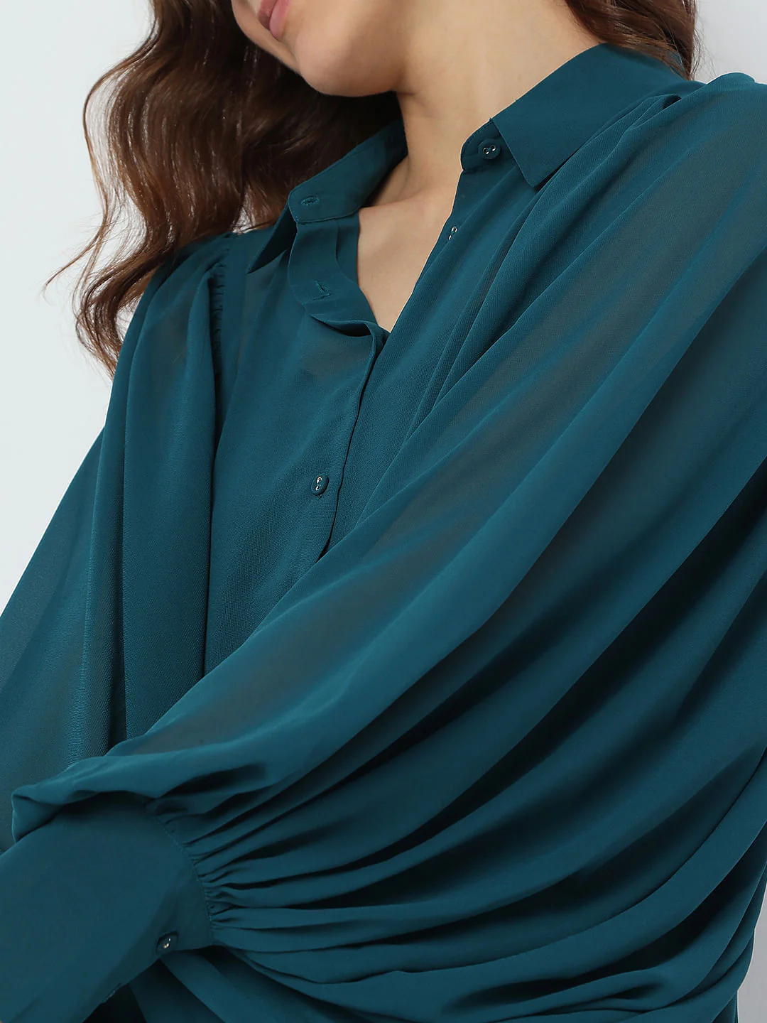 Green Voluminous Sleeves Shirt - Image 6