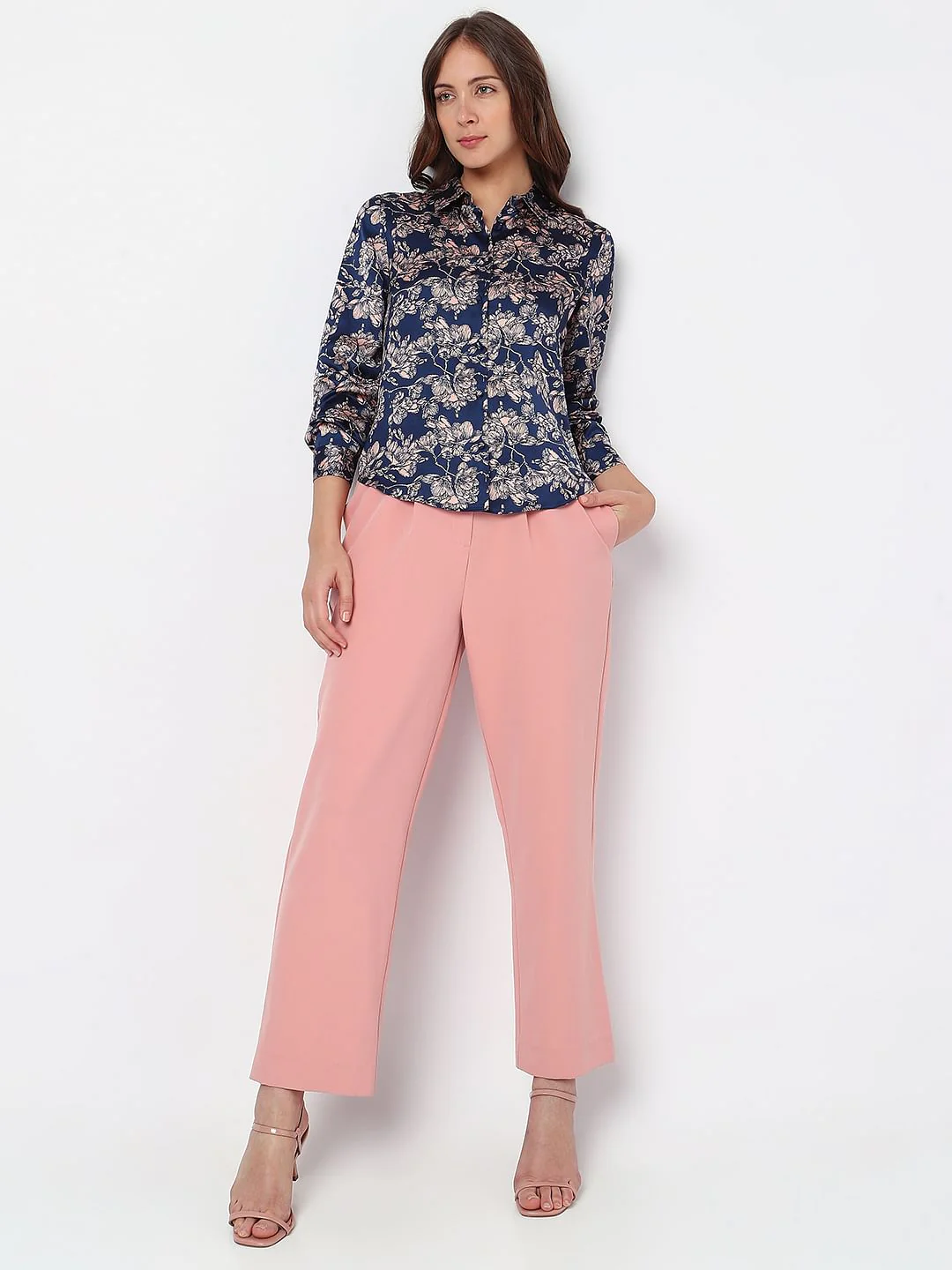 Navy Blue Floral Satin Shirt - Image 5