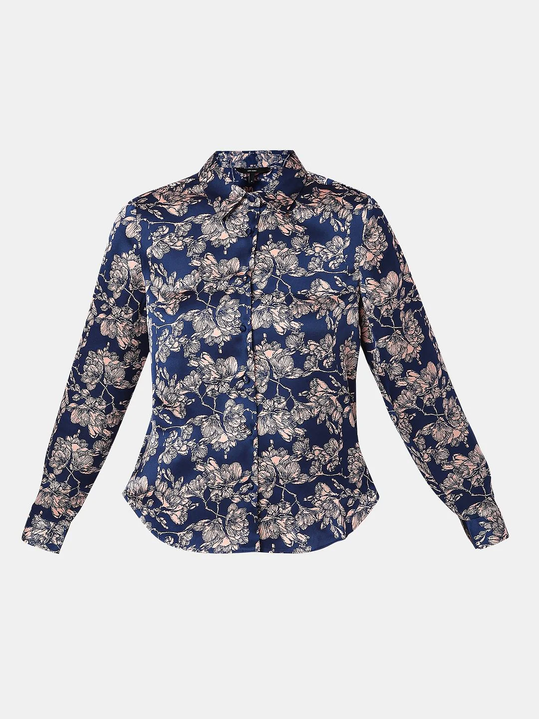 Navy Blue Floral Satin Shirt - Image 7