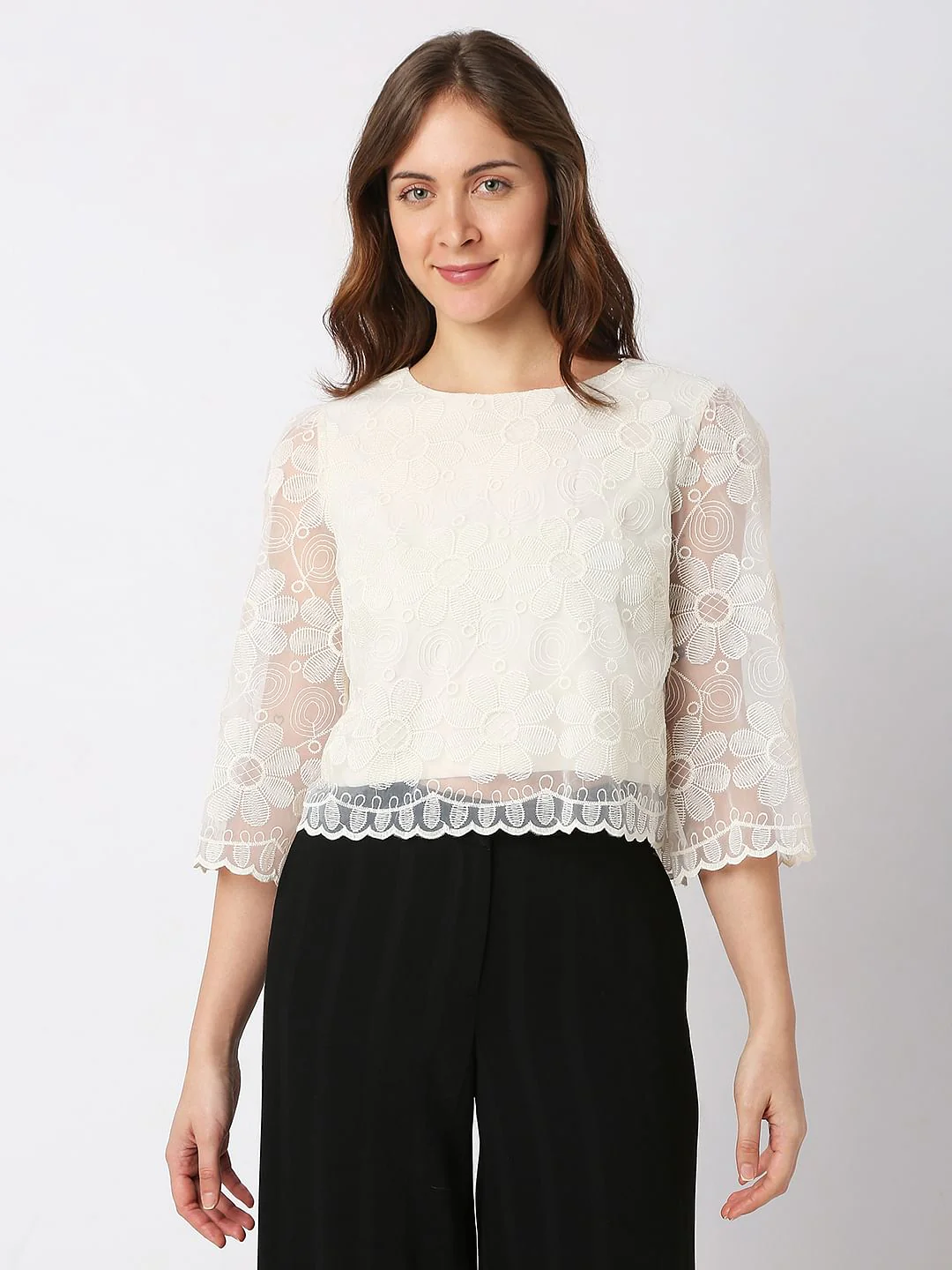 Beige Embroidered Lace Co-Ord Set Top - Image 2