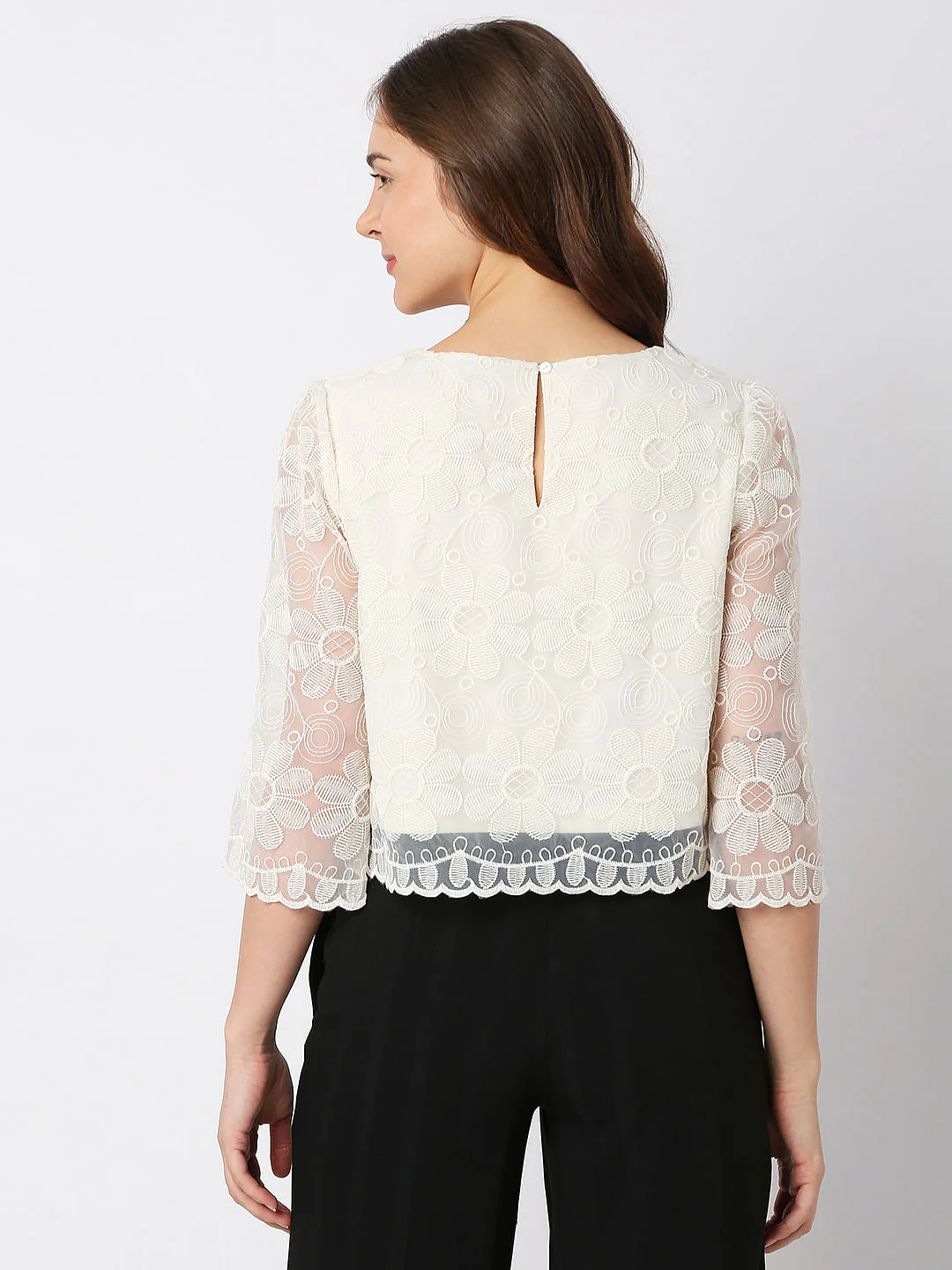 Beige Embroidered Lace Co-Ord Set Top - Image 4