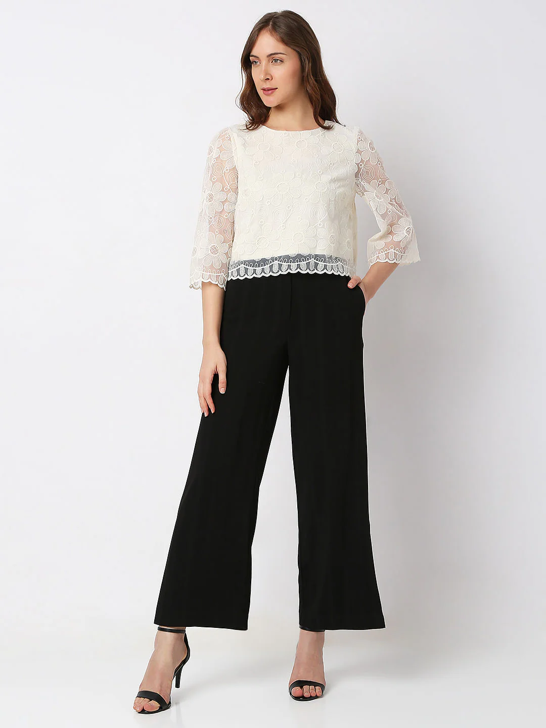 Beige Embroidered Lace Co-Ord Set Top - Image 5