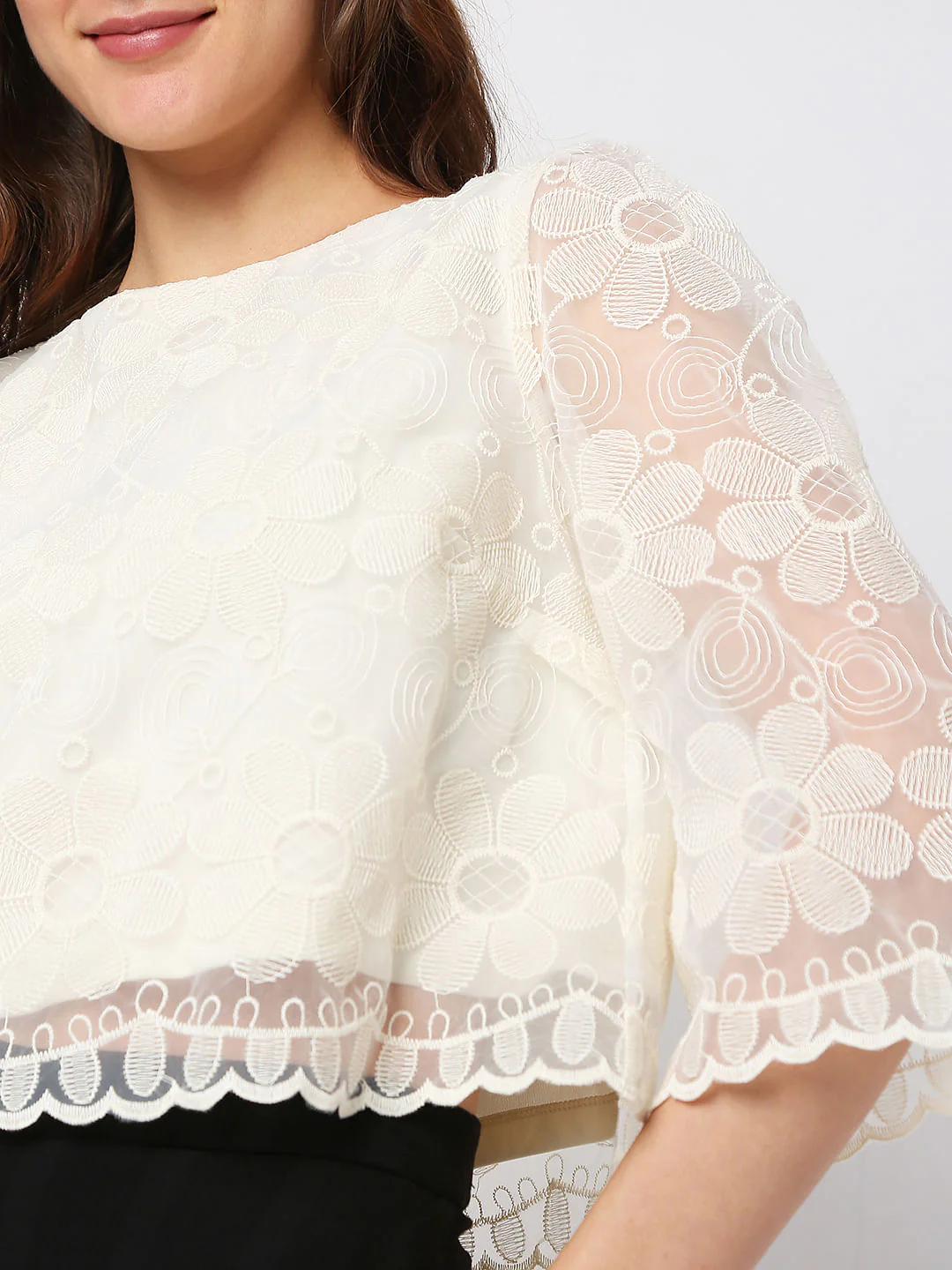 Beige Embroidered Lace Co-Ord Set Top - Image 6