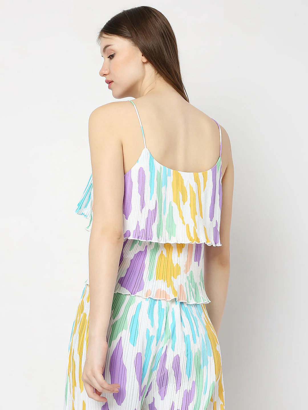 White Colourblocked Plisse Co-Ord Set Top - Image 4