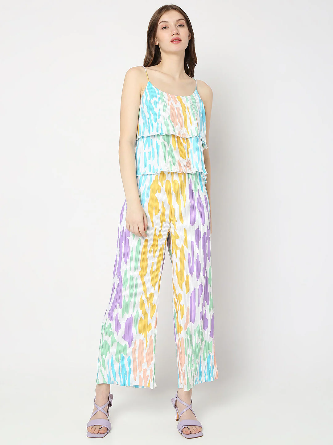 White Colourblocked Plisse Co-Ord Set Top - Image 5