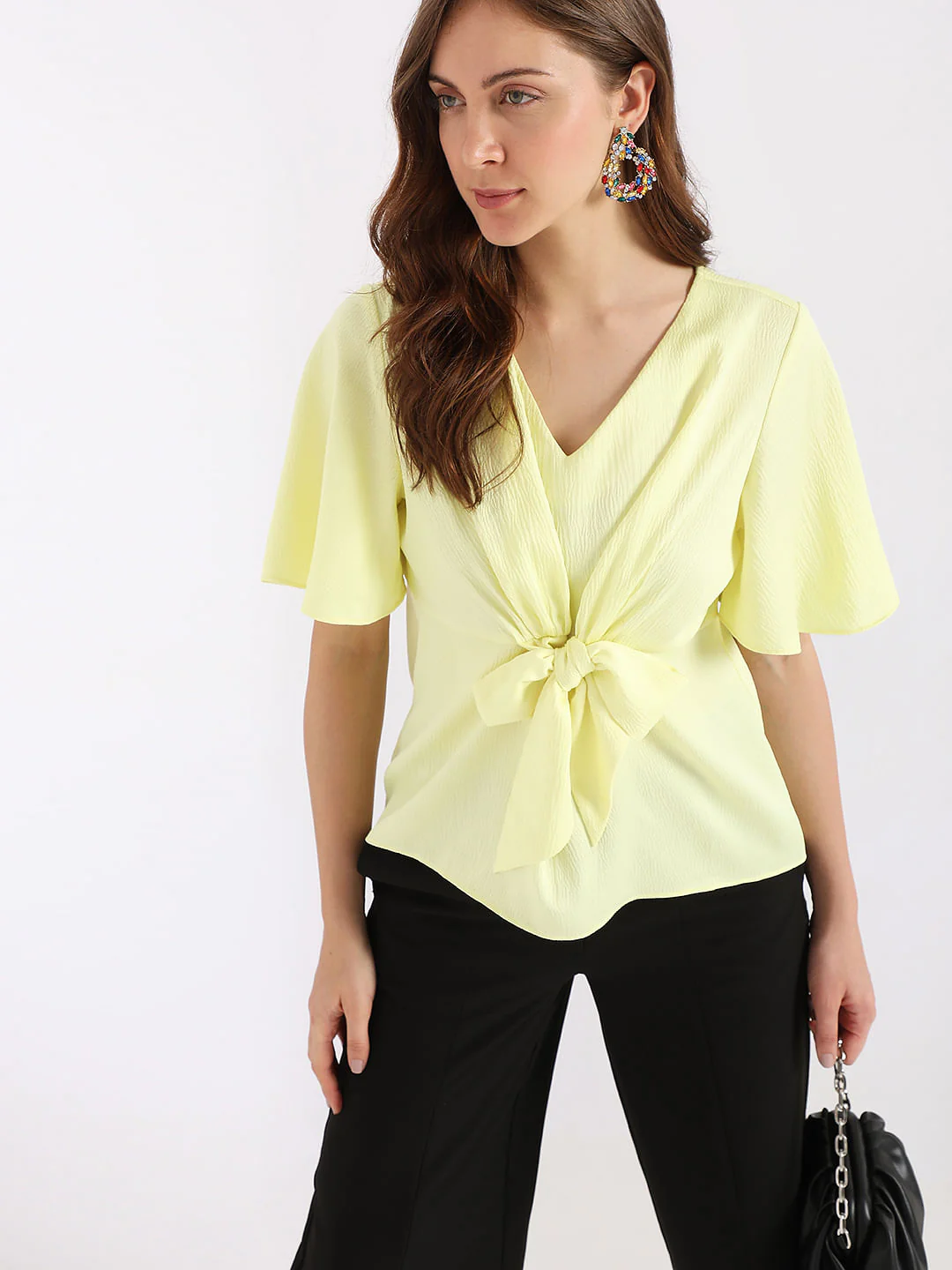 Yellow Textured Front Tie Top