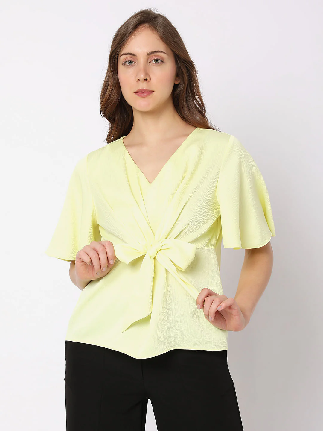 Yellow Textured Front Tie Top - Image 2