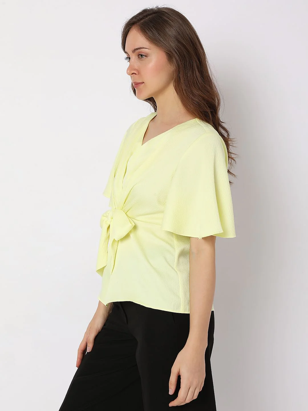 Yellow Textured Front Tie Top - Image 3