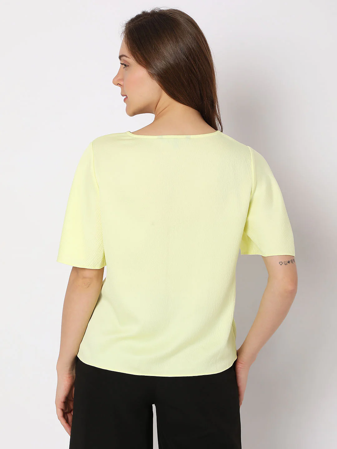 Yellow Textured Front Tie Top - Image 4