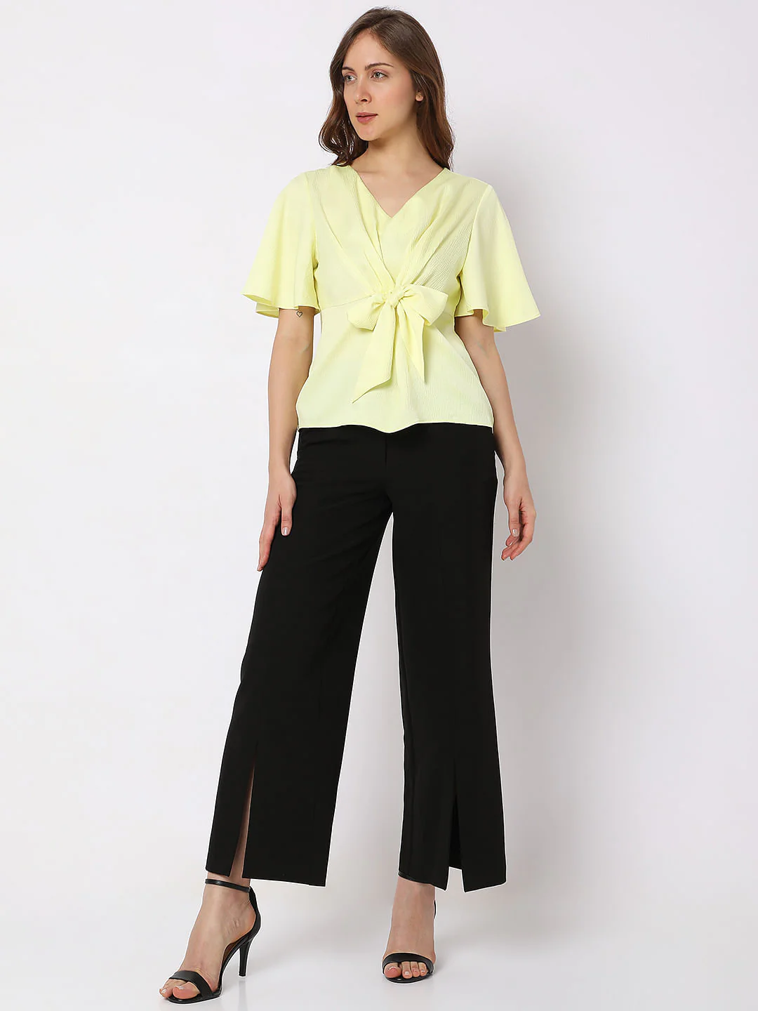Yellow Textured Front Tie Top - Image 5