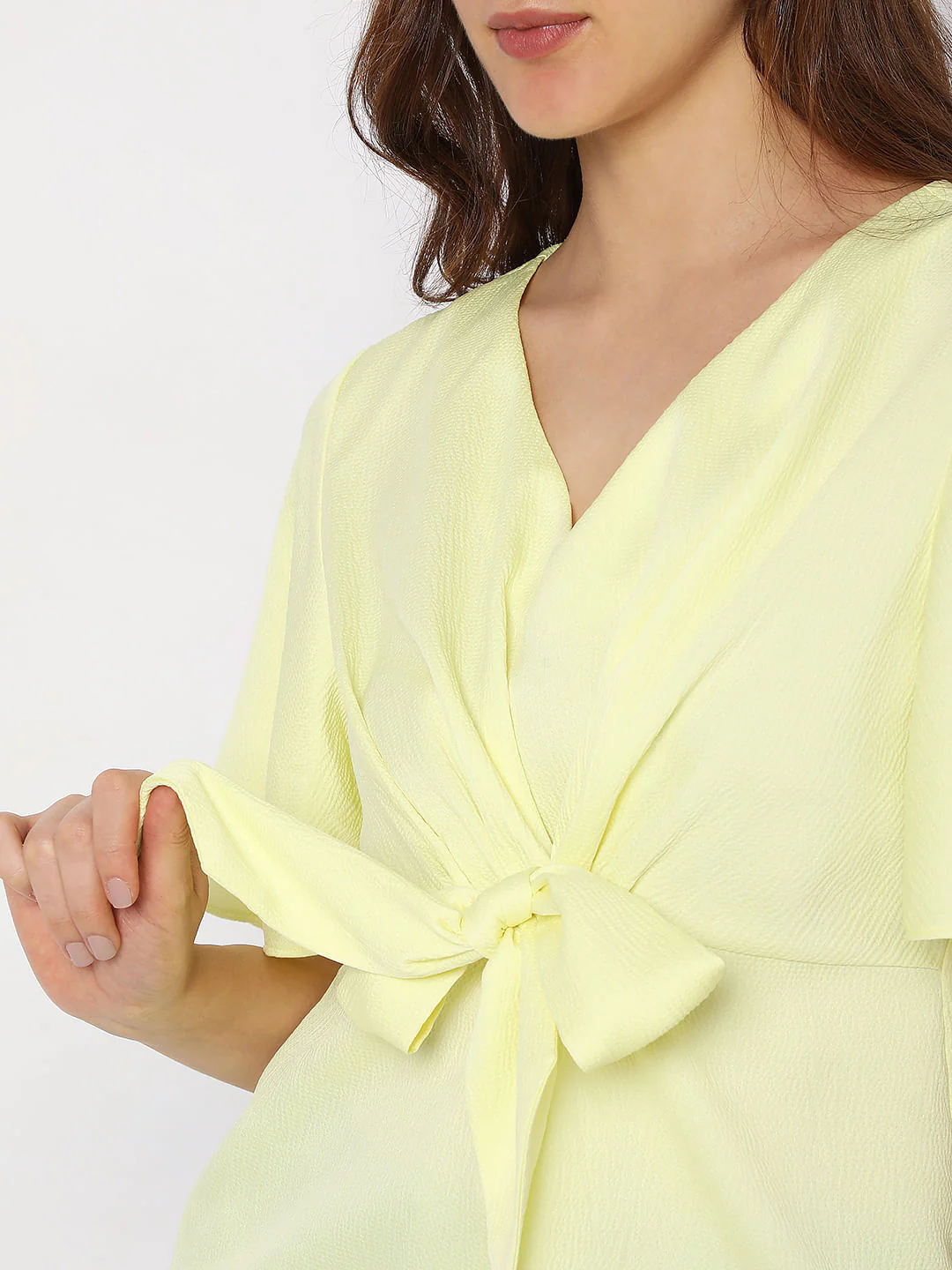 Yellow Textured Front Tie Top - Image 6