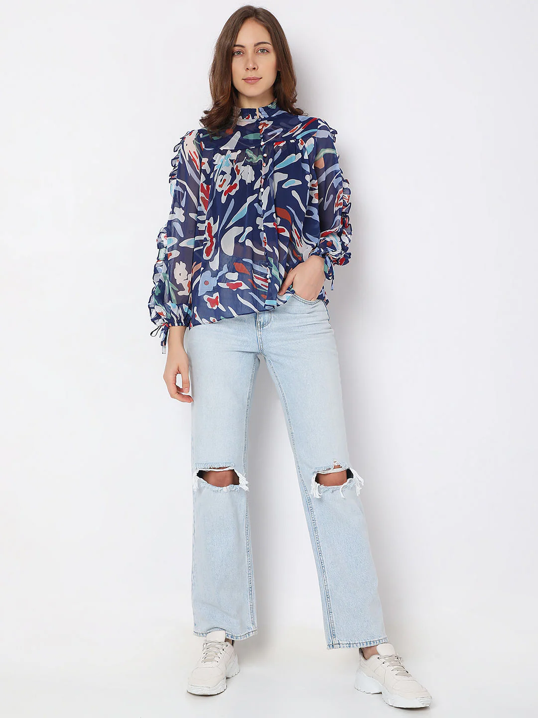 Blue Abstract Print Top - Image 5