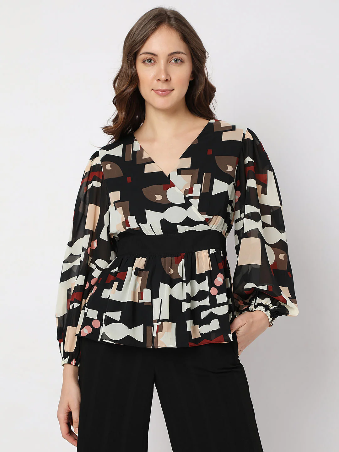 Black Abstract Print Top - Image 2