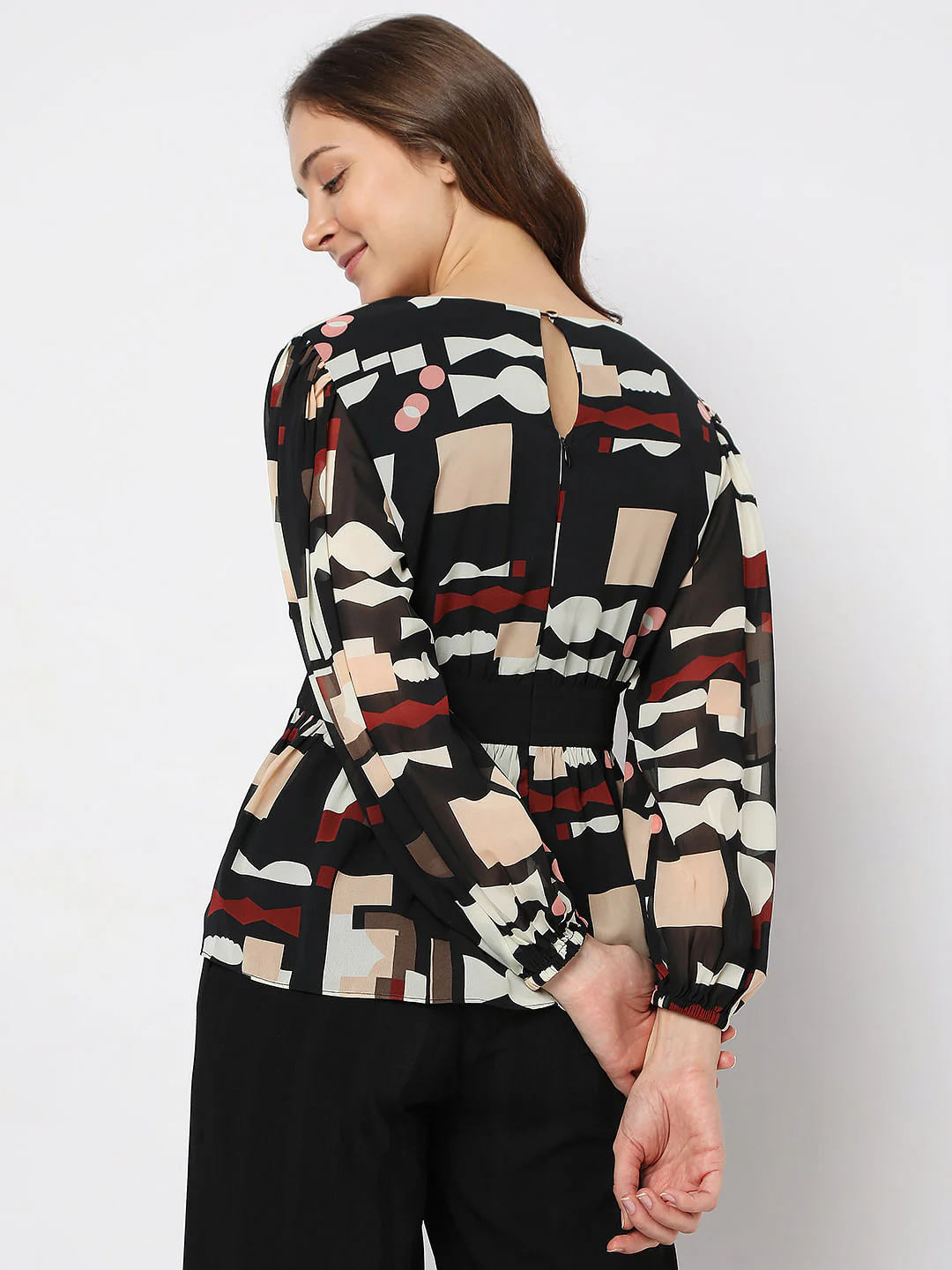 Black Abstract Print Top - Image 4