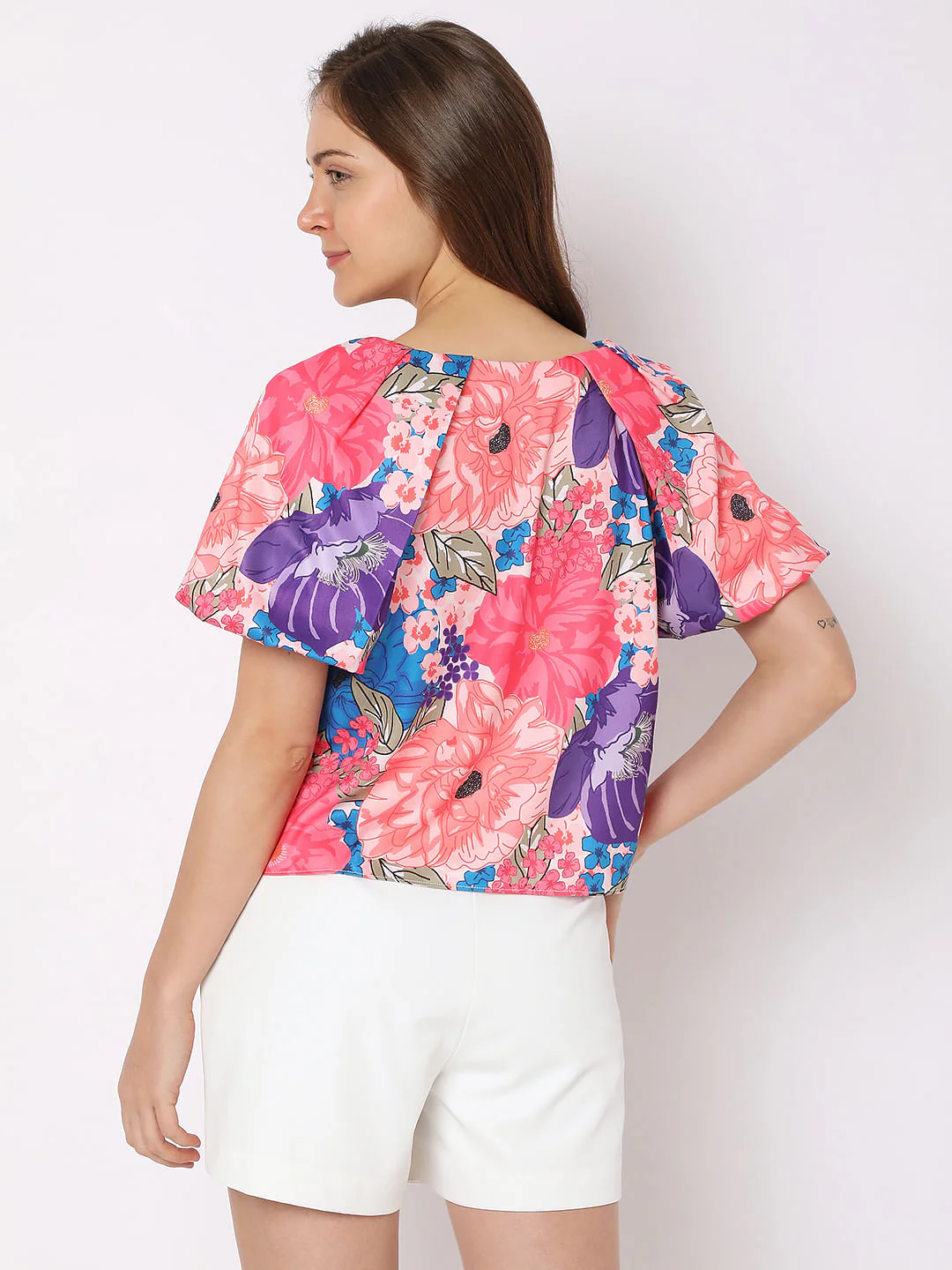 Pink Floral Balloon Sleeve Top - Image 4