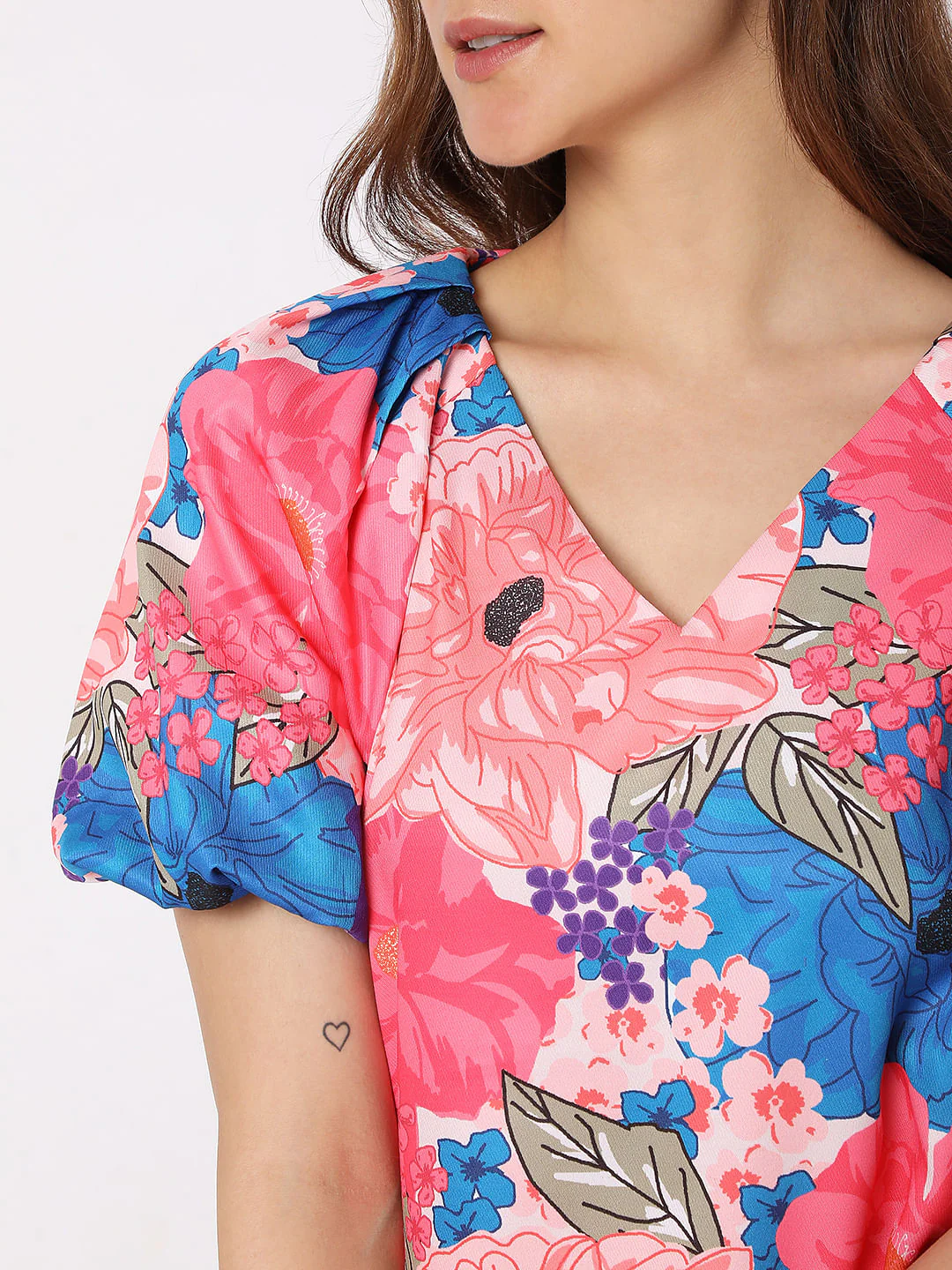 Pink Floral Balloon Sleeve Top - Image 6