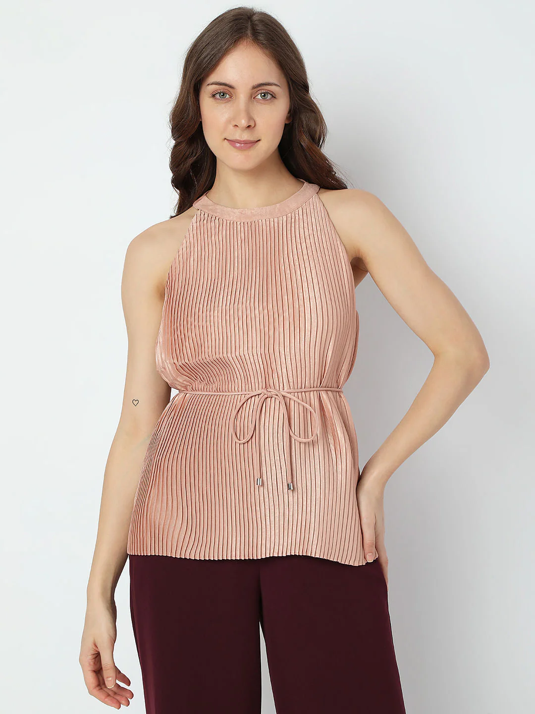 Pink Plisse Halter Neck Top - Image 2