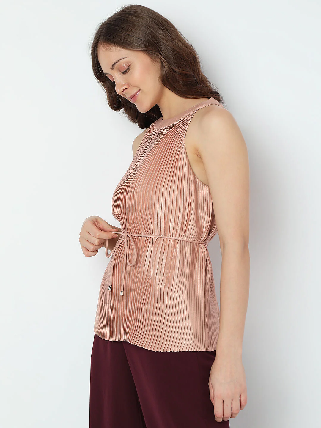 Pink Plisse Halter Neck Top - Image 3