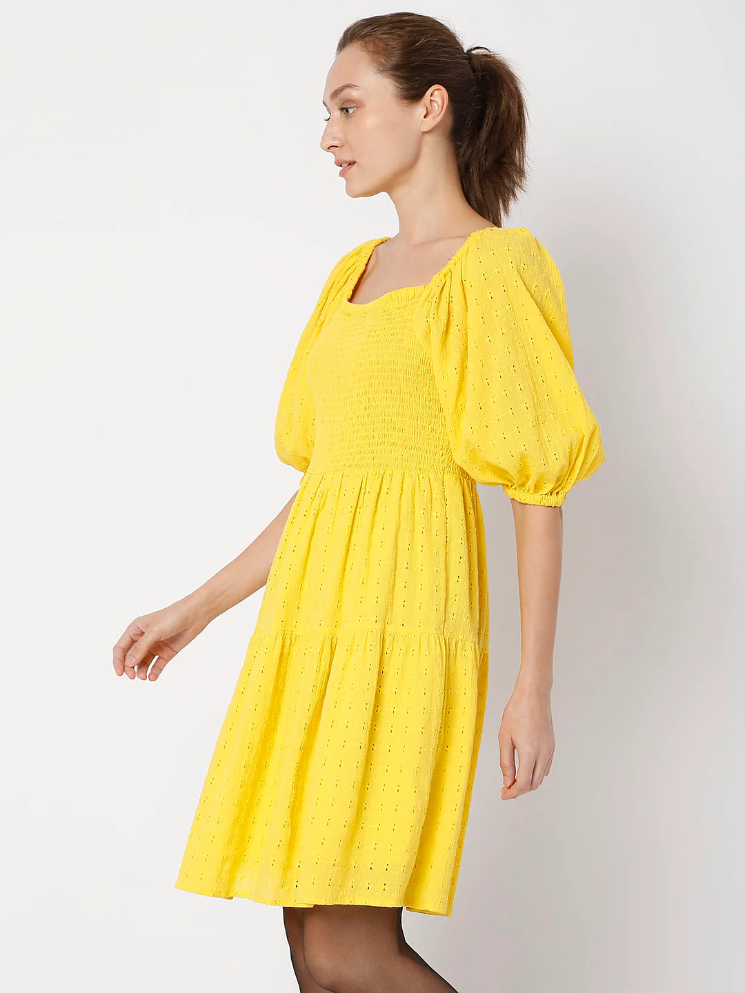 Yellow Schiffli Mini Dress - Image 3